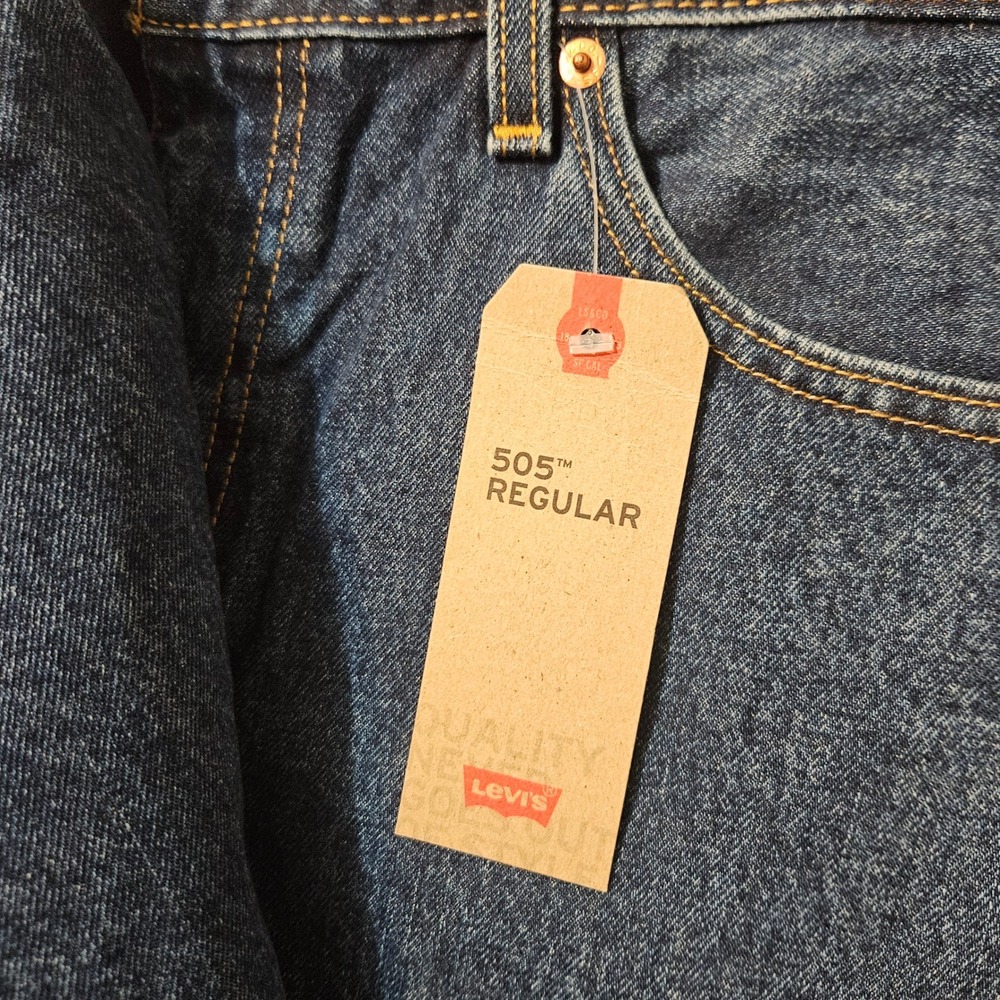 Levi's 505 Regular Blue Jeans 100% Cotton Size 38x34 Dark Wash New NWT - Picture 4 of 8